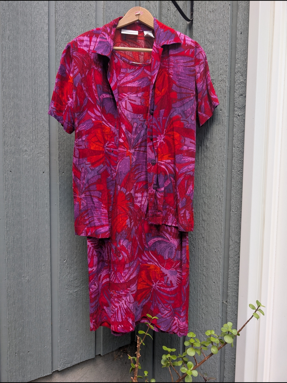 Women's Red & Purple Floral Midi Dress with Matching Shirt